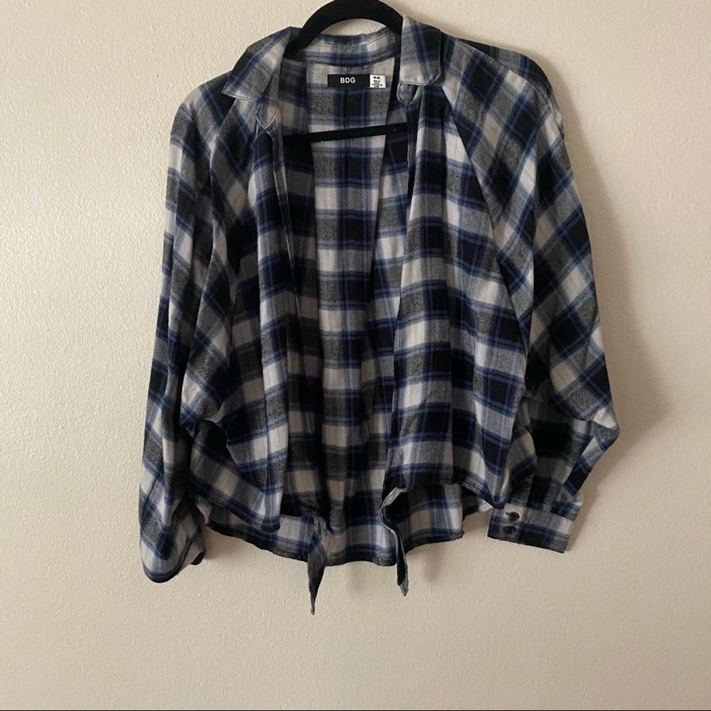 UO tie front blue flannel